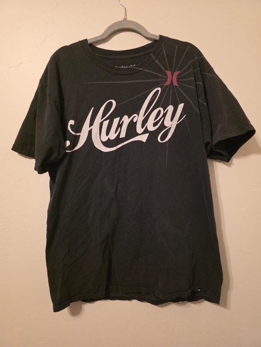 Hurley Black Graphic Logo T Shirt Mens LL Surf Skate Tee